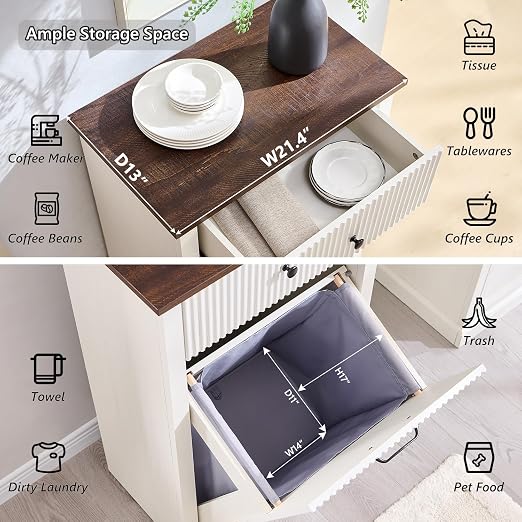 IFGET Tilt-Out Trash Can Cabinet, Laundry Hamper Cabinet, Antique White