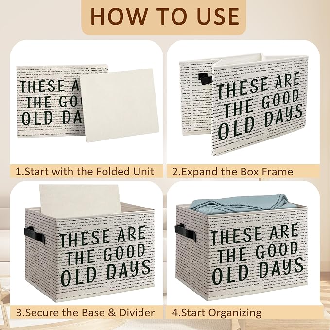 Inspirational Motivational Foldable Storage Bins Box with Handles, These Are the Good Old Days Modern Minimalist Decorative Storage Boxes Baskets Toybox Organizer for Bedroom Bathroom