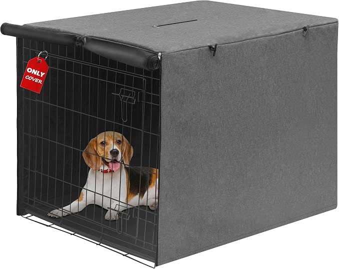Deblue Indoor Grey Dog Crate Cover, Privacy Polyester Pet Kennel Covers | Fits for 1 2 Doors Wire Cage (Grey)