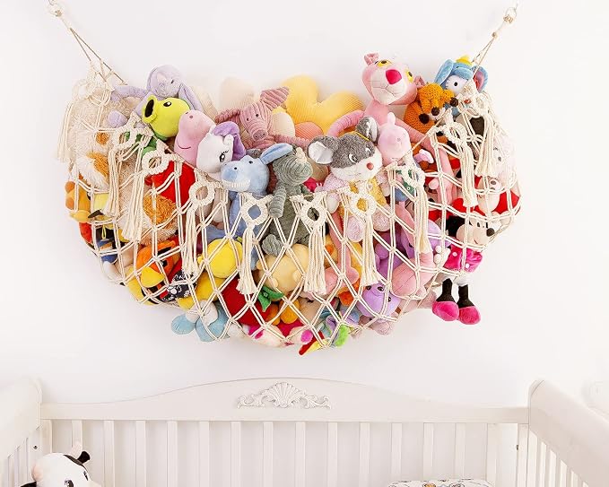 Stuffed Animal Net or Hammock -Wall Mounted-Handmade Macrame Toy Hammock Organizer Stuffed Animal Display Plush Toys Holder Boho Decor for Nursery Playroom Bedroom Kids Room Storage 1