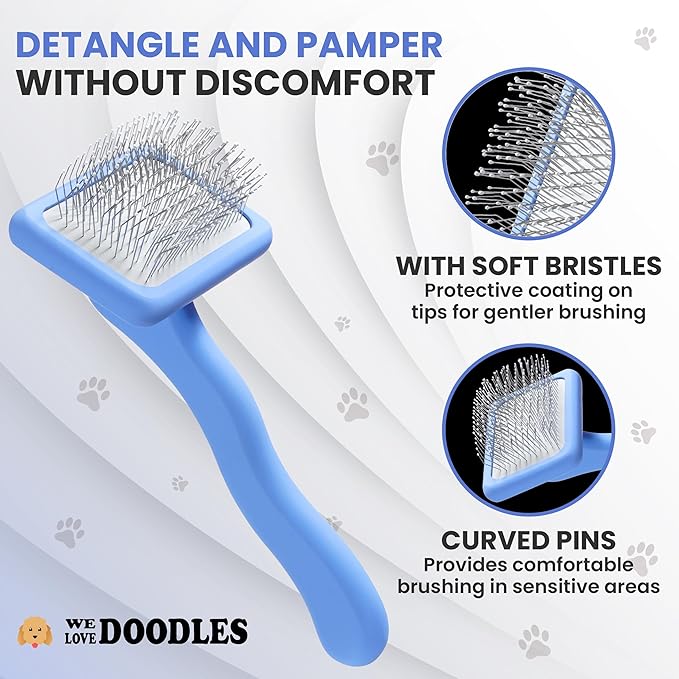 We Love Doodles Slicker Brush with Non Scratching Pins - Dog Brush with Coated Pins, Slicker Brush for Dogs Dematting, Grooming Brushes for Short Haired & Long Haired, Poodle & Goldendoodle (Small)