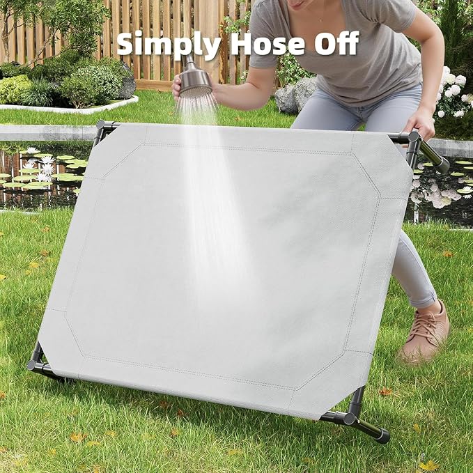 Simple Trending Raised Dog Bed for Large Dogs, Outdoor Elevated Dog Cot | Washable Breathable Mesh, Waterproof Cooling Pet Bed, Portable Pet Cots, Anti-Slip Feet, Easy to Clean, 42" x 31", Grey