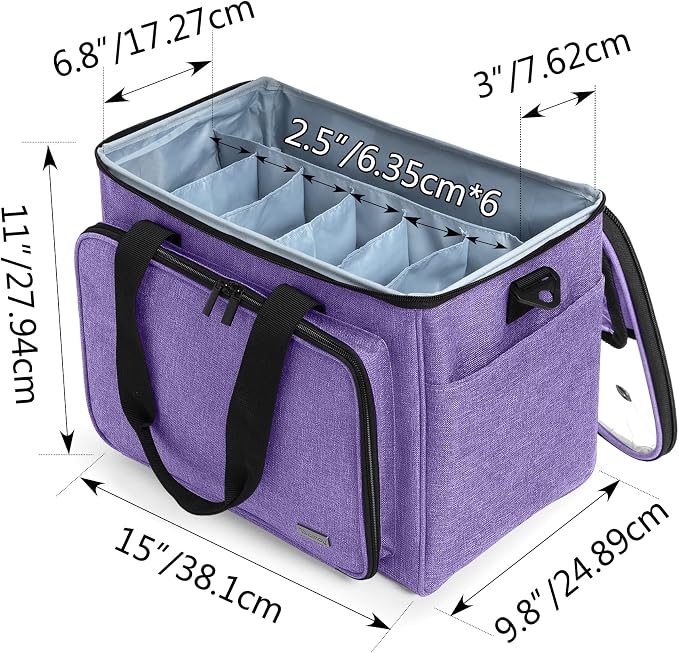 Teamoy Knitting Bag, Yarn Storage Organizer Crochet Bag Tote, Purple | Yarn Holder with Inner Divider(Sewn to Bottom) for Crochet Hook, Knitting Needles(Up to 14"), Project and Crocheting Supplies