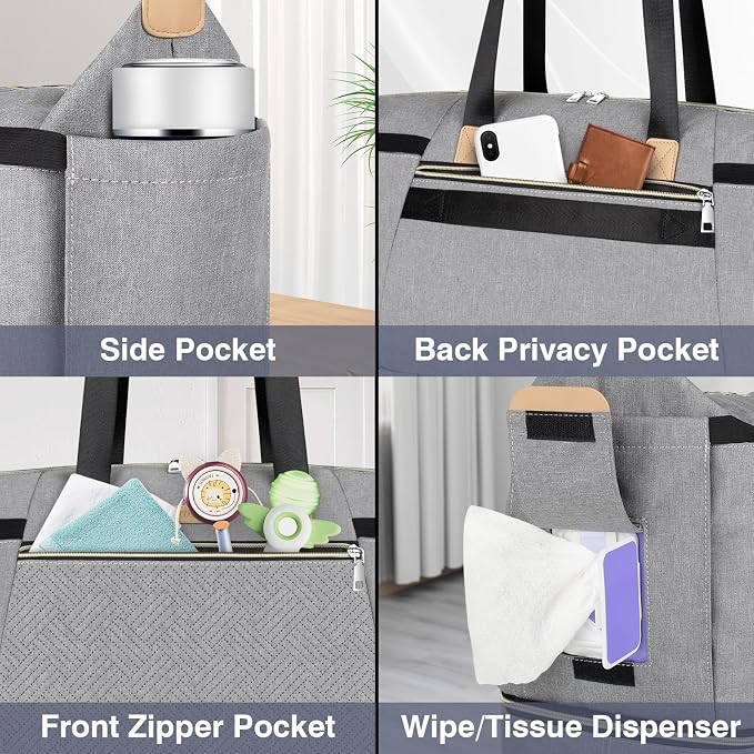 Diaper Bag Tote for Baby 7PCS, Large Mommy Bag with Portable Changing Pad | Multifunctional Hospital Bags for Labor and Delivery with Pacifier Case and Organizer Pouches,Travel Baby Bag for Boy Girl