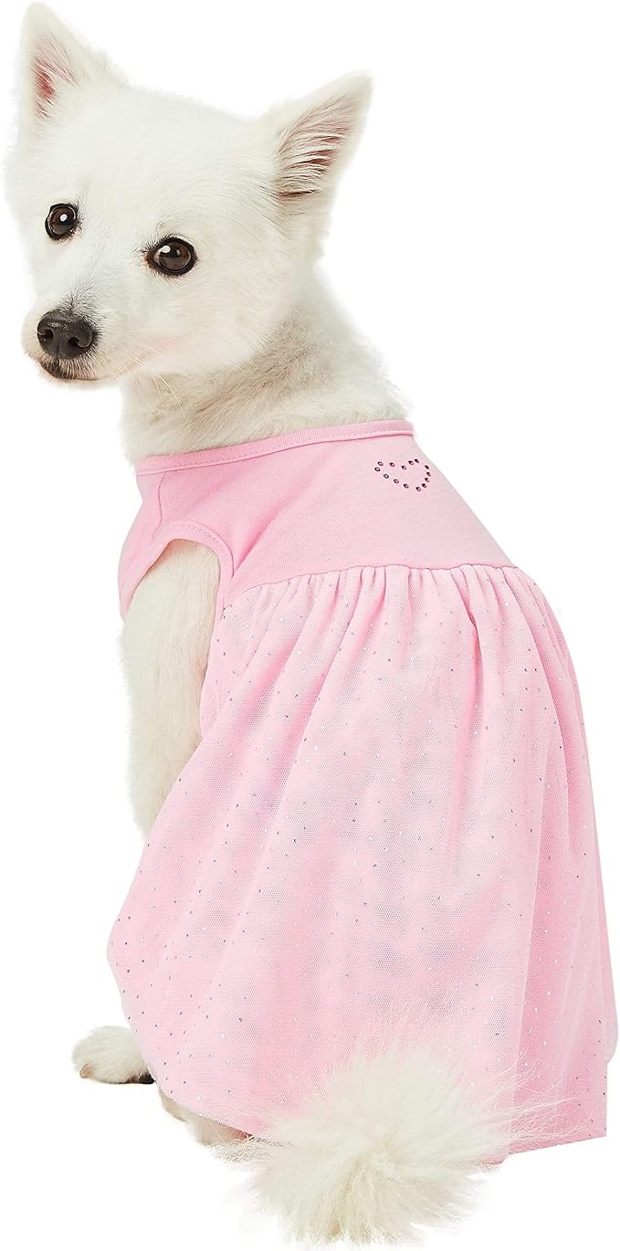Blueberry Pet My Little Princess Cotton Blend Dog Tulle Dress in Lovely Pink with Heart, Back Length 10", Pack of 1 Clothes for Dogs