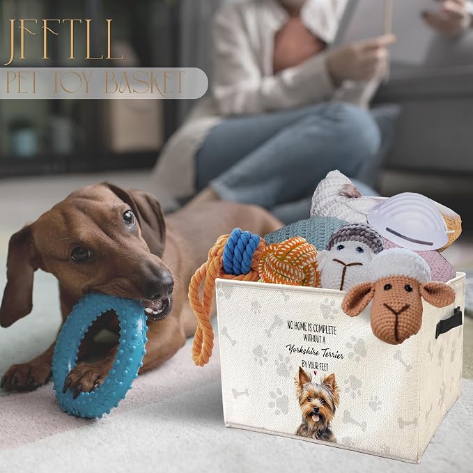 Funny Yorkshire Terrier Dog Toy Basket, Dog Home Decor, Yorkie Lovers Gifts Collapsible Pet Dogs Toy Storage Bin Box Basket Organizer, Pet Supplies for Dogs