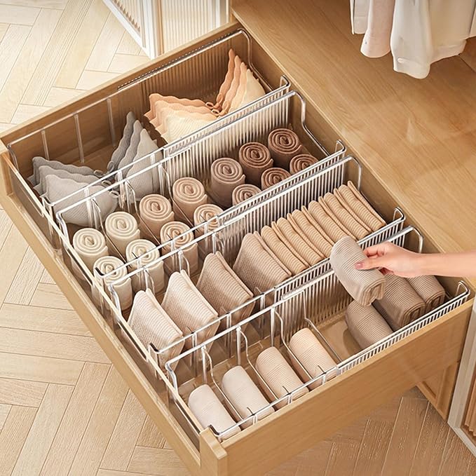 Adjustable Underwear Organizer, Expandable Storage Box with Multiple Compartments for Bras, Socks, Bedroom, Room Organization, PET Materials