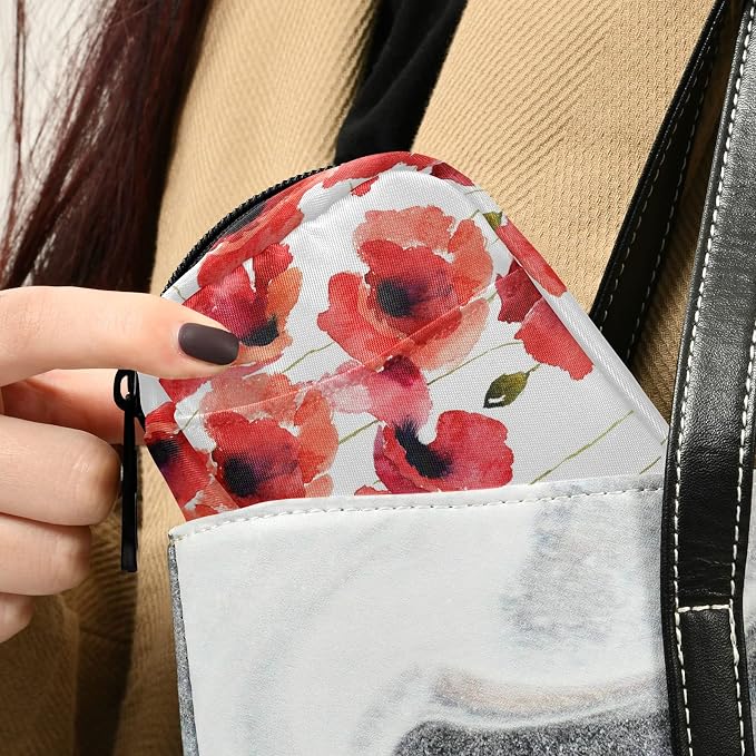 Watercolor Poppy Flowers Pill Box 7 Day Pill Case Travel Pill Organizer Bag with Zipper Portable Weekly Case Compact Size for Vitamin Supplement Holder