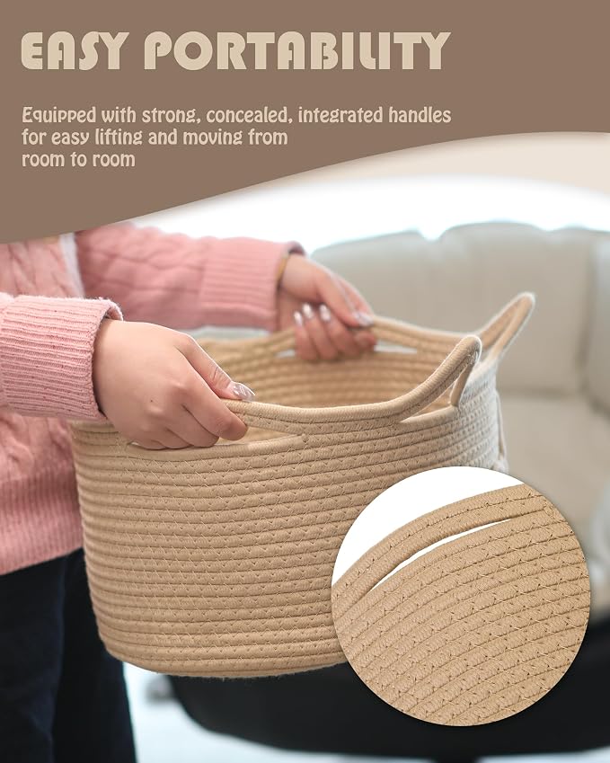 Sea Team Dog Toy Storage Basket with Handles and Ears, Beige Woof | Large Cotton Rope Storage Bin, Shelf Basket, Organizer for Pet Chew Toys, Foods, 16.5 x 11 x 7 Inches, 4.4 Gallons