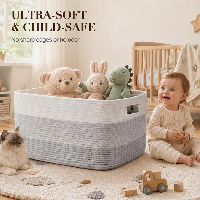 OIAHOMY Blanket Basket Laundry Basket Dog Toy Basket 75L Gradient Grey | Large Storage Basket,Baby Basket,Toy Storage,Woven Rope Basket for Blankets,Blanket Storage for Living Room