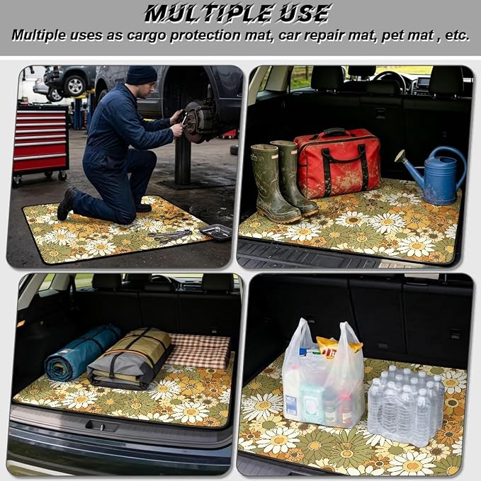 Howilath Vintage White Daisy Car Trunk Mat – 29"x39" Non-Slip Universal Fit Cargo Liner for SUV Sedan Truck Durable Rear Trunk Protector