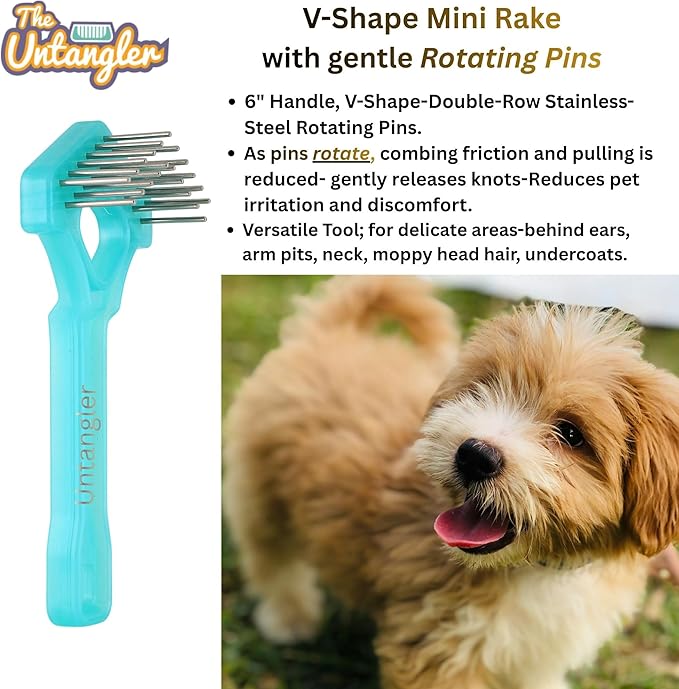 Mini-Rake V-Shaped with 1" Long Double-Row Rotating Teeth (AquaBlue)