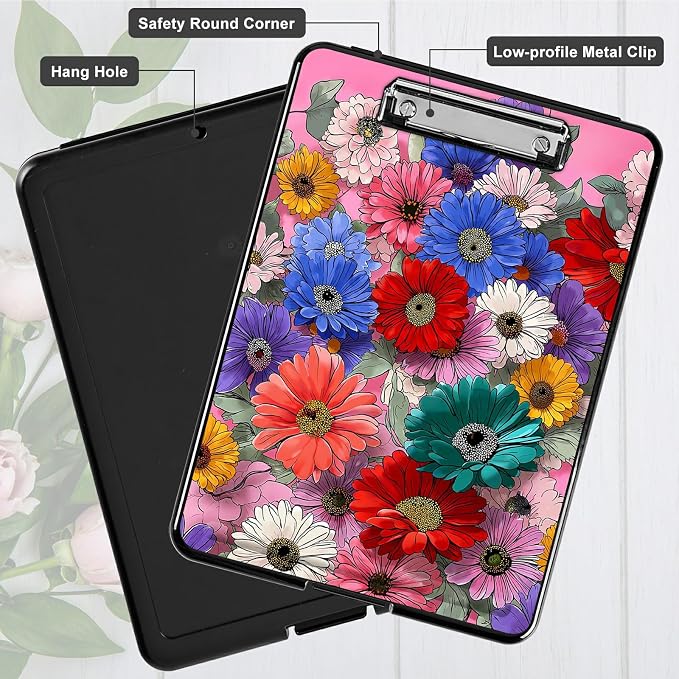 Heavy Duty Storage Clipboard, Slim Nursing Clipboard with Internal Pen Case, Portable File Organizer Case for A4 Letter Size Paper Office Medical Professionals, Wildflower Pink