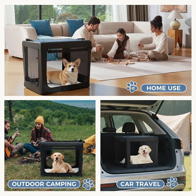 DUMOS Soft Dog Crate 24 Inch, Small Foldable Outdoor Cat Carrier | Foldable Portable Design, Indoor Outdoor Travel Kennel, Storage Bag, Washable Pad, Black