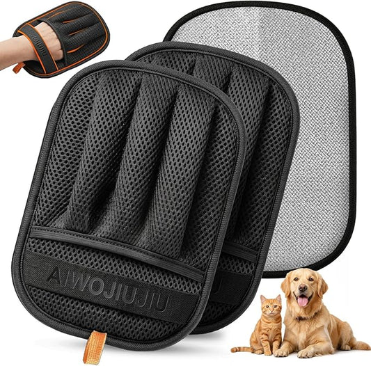 2 PCS Pet Hair Removal Glove for Cats & Dogs, Newly Pro Five-Finger Electrostatic Pet Hair Remover Gloves, Magic Brush Pet Hair Removal Tool (Black, L)