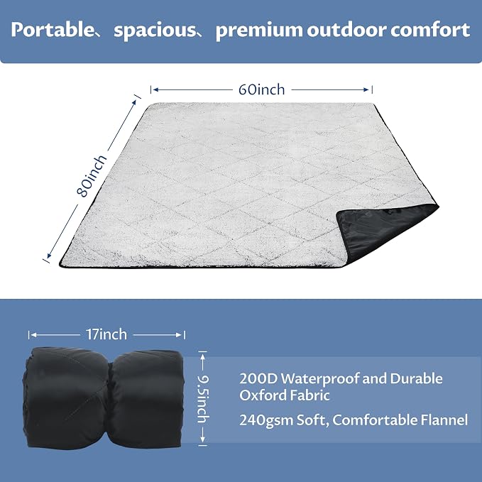 Tirrinia Waterproof Outdoor Blanket with Sherpa Lining, Windproof Foldable
