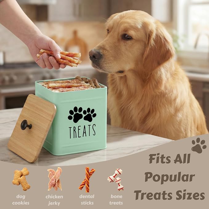 PERFNIQUE Dog Treat Container, Airtight Dog Treat Jar, Dog Cookie Jar for kitchen Counter, Pet Treat Container, Dog Food Storage, Treat Jars for Pets, Cat Treat Container, 8.2x6.2 (Mint)