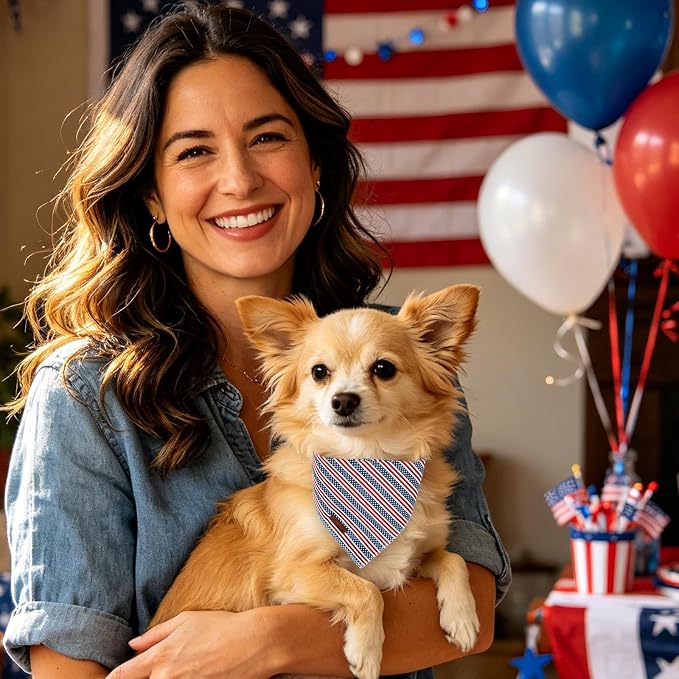 4th of July Dog Bandana, Patriotic Puppy Bandana for Small Medium Dog, Cotton American Flag Pet Triangle Bid Scarf Kerchief for Girl Boy Dogs or Cats