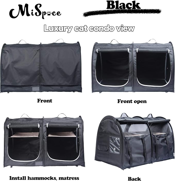 Mispace Portable Twin Compartment Show House Cat Cage Condo,Comfy Puppy Home Dog Travel Crate with Carry Bag/2 Hammocks/Mats & Collapsible Litter Box