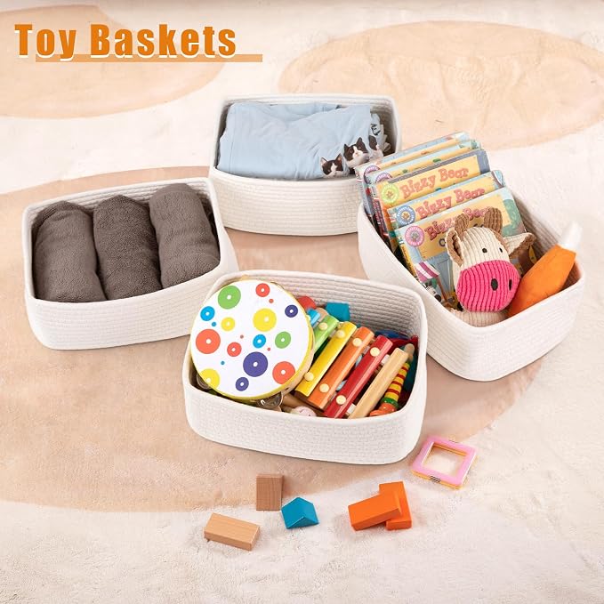 OIAHOMY 4 PACK 7L Storage Baskets for Organizing Storage Bins White | Small Bins for Shelves Small Storage Basket Shelf Baskets Organizer Baskets for Gifts Empty Cute Decorative Storage Bins