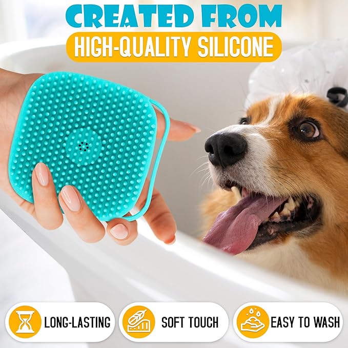 Cat Dog Bath Brush Scrubber - Silicone Bath Brush for Dogs Scrubber Brush Cat Grooming Brush Exfoliating Shampoo Massage Brush - Shower Brush Soft Bristle Hair Brush Dog Scrubber with Soap Dispenser