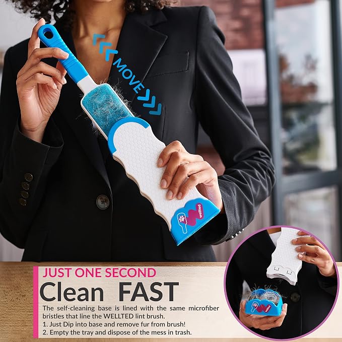 Pet Hair Remover Brush - Lint Brush - Fur Remover - Fur & Lint Removal - Dog & Cat Hair Remover - Double-Sided Brush with Self-Cleaning Base - for Furniture Clothing Car Seat
