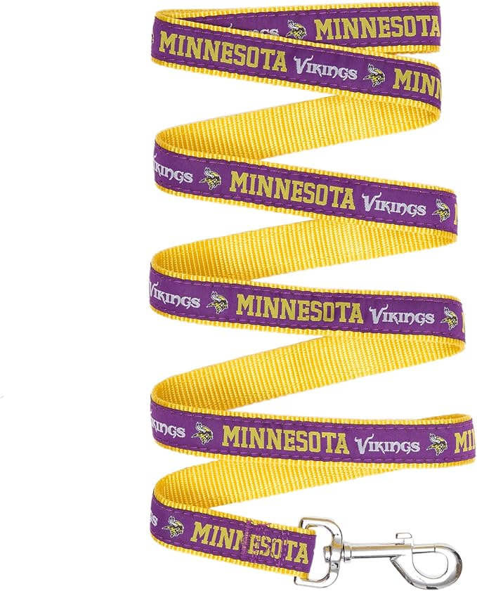 Pets First NFL Licensed Minnesota Vikings Pet Leash, Size Medium – Durable Satin Dog & Cat Walking Strap and Pet Tether with Embroidered Team Name & Logo