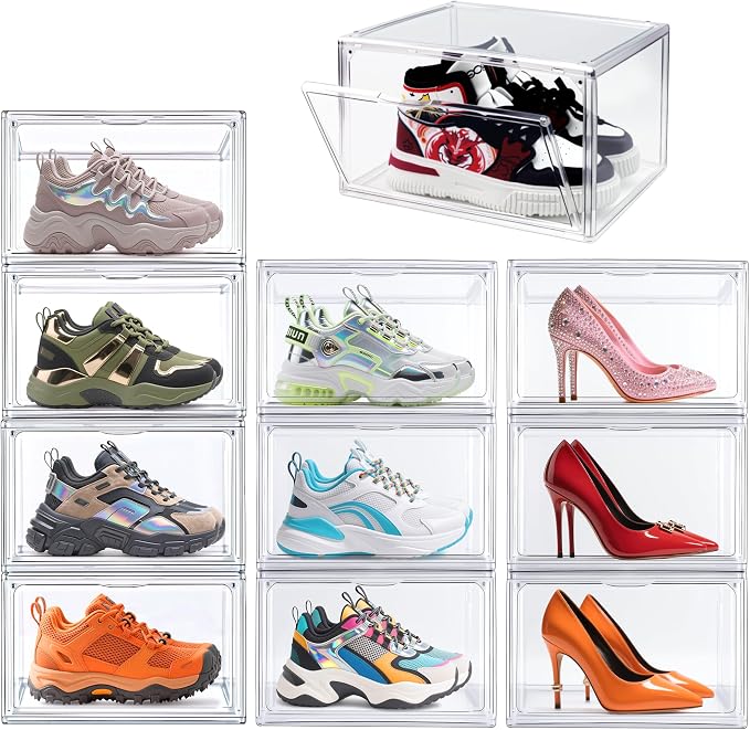 1 Pack Acrylic Shoe Boxes for Flat, Loafer & Small Space, Fits Size 12.5 | Magnetic Side Door, Space-saving Clear Shoe Storage Boxes, Acrylic Display Case, Shoe Containers for Entryway & Sneaker