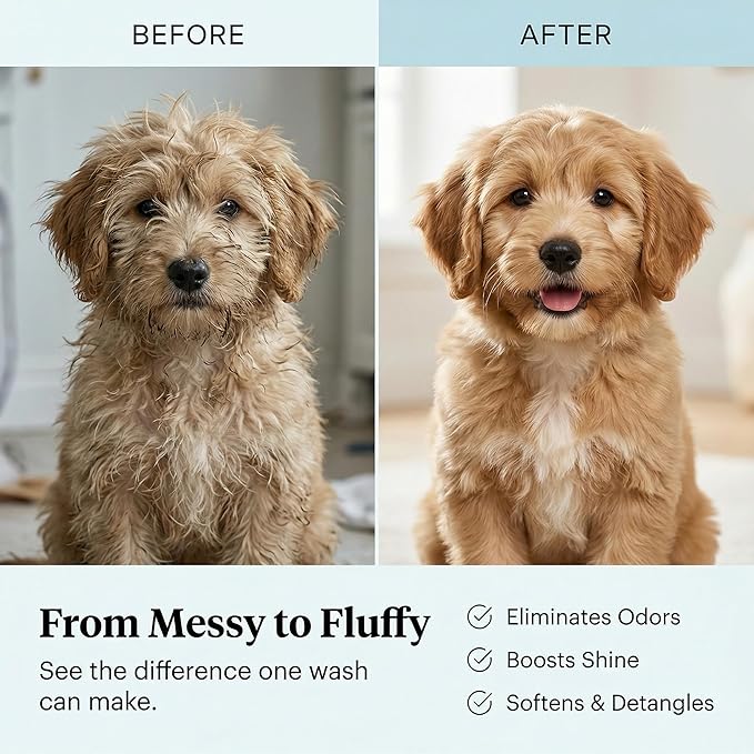 16 fl oz Tearless Puppy Shampoo and Conditioner - Anti Itch Dog Shampoo Sensitive Skin - Coconut Oil Oatmeal Pet Shampoo for Puppies, Made in the USA.