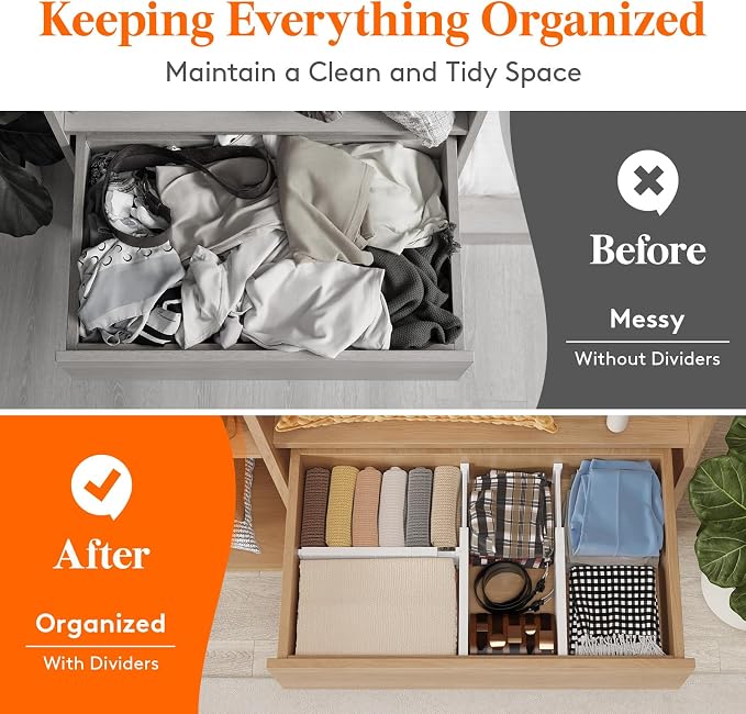 Lifewit 4" High Upgrade Drawer Divider, Adjustable Drawer Organizer Clothes | 13.5"-22" Expandable Plastic Drawer Separator for Dresser, Kitchen, Closet, Nursery, Office Organization & Storage, 8 Pack