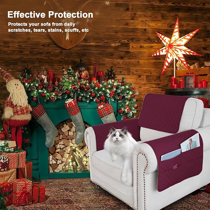 Large Polyester Armrest and Headrest Covers with 2 Pockets | Soft, smooth polyester resists daily wear nonslip silicone backing helps shield recliners and sofas from pet scratches