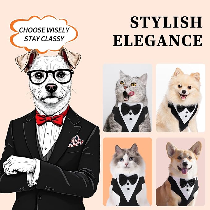 Dog Tuxedo for Wedding, Pet Tuxedo Suit with Bow Tie, Large | Pet Costumes for Small Dogs, Formal Party Attire for Halloween Christmas, Black White