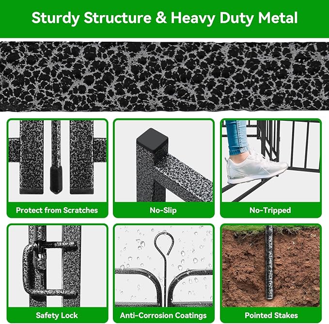 Kfvigoho Heavy Duty Dog Playpen 8 Steel Panels 47" Height | Square Steel Pipe with Reinforced Crossbars, 18FT 25 Sq.ft Portable Dog Fence Outdoor for Yard & RV Camping, Snowy Black