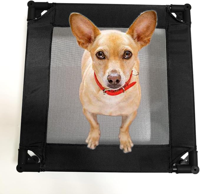 Pozico Elevated Pet Bed with Breathable Mesh for Small Cat and Dog, Raised Cooling Pet Cot for Puppy and Kitty, 18.9x18.9 inch (Black Bed)