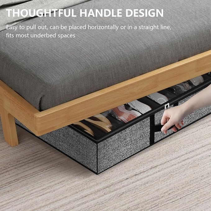 Under Bed Shoe Storage Organizer Fits 16 Pairs Shoes and 4 Pairs Boots, Underbed Shoe Storage Boxes Bins, Organizador De Zapatos, Extra Large Zapateras Organizer for closet, Black, Set of 2