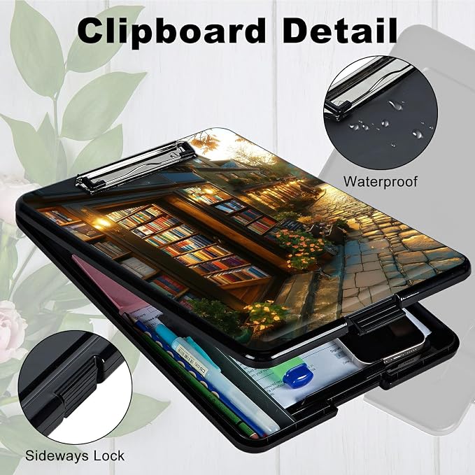 Heavy Duty Storage Clipboard, Slim Nursing Clipboard with Internal Pen Case, Portable File Organizer Case for A4 Letter Size Paper Office Medical Professionals, Flower Library