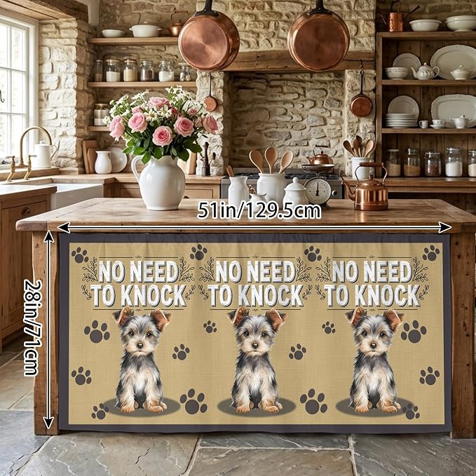NO Need to Knock Cabinet Curtains 28"x51" Sink Skirt for Bathroom Kitchen, Terrier Puppy Paw Prints Pet Lover Farmhouse Self Stick Adhesive Under Desk Covers Tall Laundry Cabinet Storage Organizer