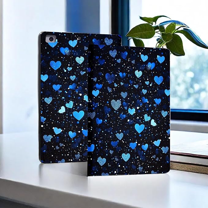 for Microsoft Surface Go 4/3/2/1-10.5" 2021 Tablet Case,Auto Wake/Sleep,Adjustable Stand Protective Cover - Blue Heart Glitter