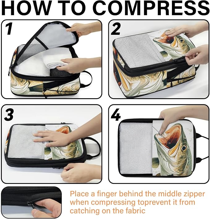 Fish 6 Set Compression Packing Cubes Funny Fishes Expandable Packing Organizer for Travel Accessories Luggage Suitcase Bag