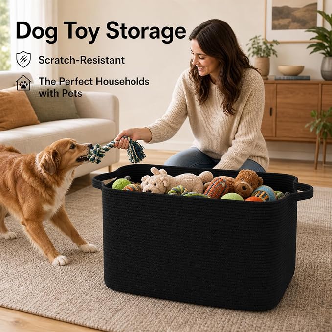 OIASKET 118L Extra Large Blanket Basket Living Room, 24.8"x17.7"x16.2" | Woven Rope Baskets for Storage, Nursery Blanket Storage for Living Room, Toy Basket with Handle Organizing Comforter Pillows
