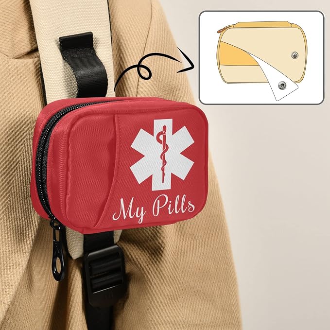 Pill Organizer Medical Sign Pill Box 7 Day Pill Case Bag Travel Pill Organizer Bag with Zipper Portable Weekly Case Compact Size for Vitamin Supplement Holder