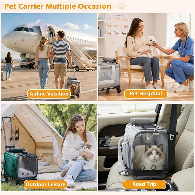 Soft Cat Carrier with Detachable Wheels Expandable - Dog Carrier Foldable Pet Carrier for Cats and Dogs for Travel Outdoor Camping Indoor