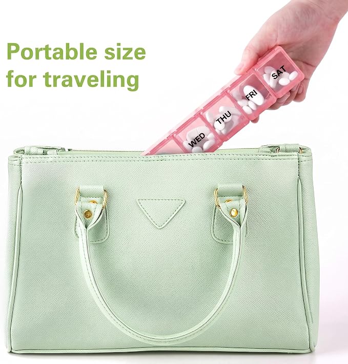 BUG HULL Weekly Pill Organizer Large 2 Packs, Extra Large Travel Pill Organizers, Pill Box 7 Day, Travel Pill Case, Medicine Pill Organizer for Medications (Lavender+ Pink)