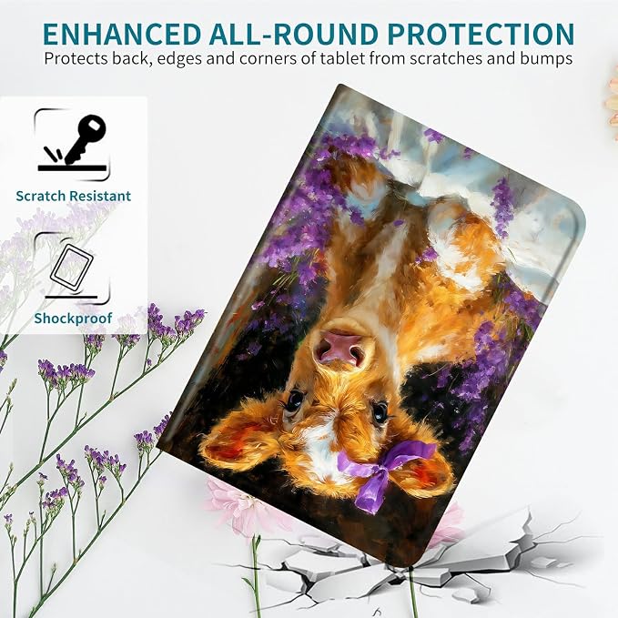 Case for Samsung Galaxy Tab A 8.0" 2017 SM-T380/T385, 360 Degree Rotating Stand with Multi-Angle Vertical & Horizontal Viewing Shockproof Protective Shell for Women Men, Lavender Cow