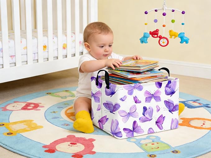 Rectangular Purple butterfly basket,Girls Storage Bin Organizer,Baby Storage Basket,Kids Storage Baskets for kids Bedroom,Gift bin,Butterflies house Decor,Gift baskets(Purple butterfly)