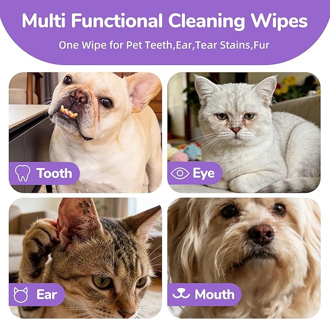 Dog Eye Wipes, 120 Count Cat Eyes Cleaning Wipes Gentle Pet Tear Stain Remover, Hypoallergenic Puppy Dogs Eye Wash Cleaner for Debris Discharge Mucus, Vet Recommended Aloe Chamomile Pets Wipe Pads