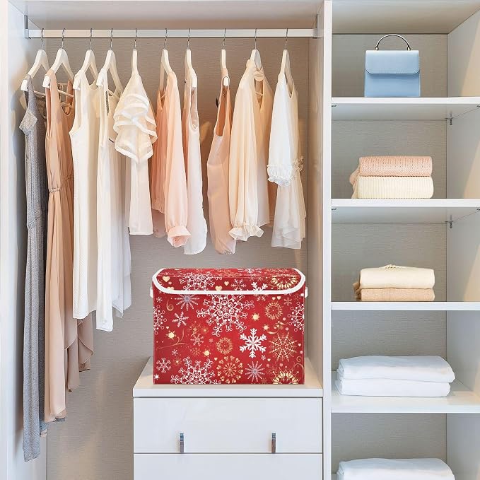 Christmas Snowflakes Storage Bins with Lids and Carrying Handle,Foldable Storage Boxes Organizer Containers Baskets Cube with Cover for Home Bedroom Closet Office