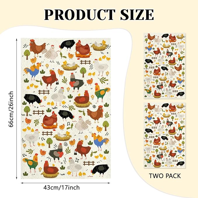 Chicken Kitchen Towels, 2 Pcs Chicken Dish Towels, Rooster Dish Towels for Kitchen Drying Absorbent, Rooster Dish Towel Decor Dishcloths Funny Cute Housewarming Gifts for Women