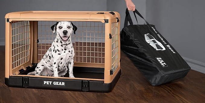Pet Gear The Other Door 4 Door Steel Crate for Dogs/Cats, 42", Sand Dune | Garage-Style Door, Includes Plush Bed & Travel Bag, No Tools Required
