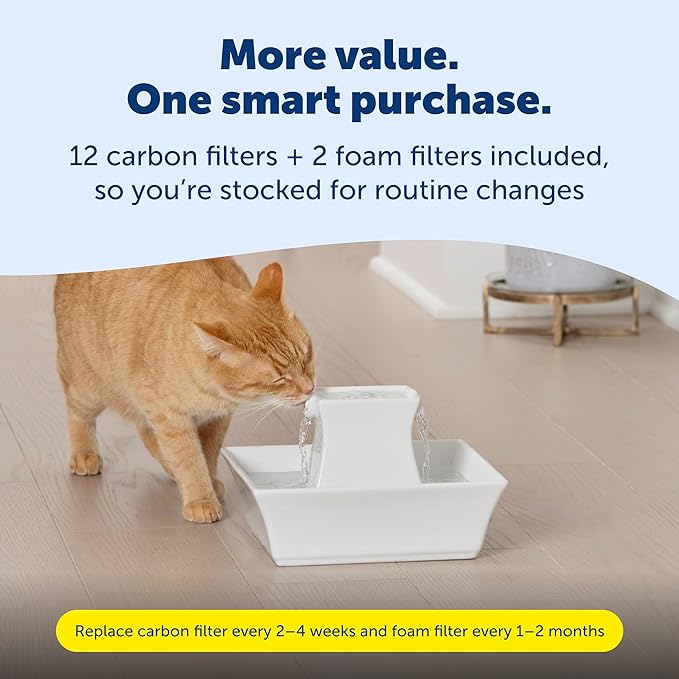 PetSafe Drinkwell Pagoda Pet Fountain 70 oz/ 2L Capacity,Elevated Indoor Ceramic Cat Water Fountain, 2 Levels of Free-Falling Stream, Included Carbon & Foam Filter Provide Fresh Water with Every Sip